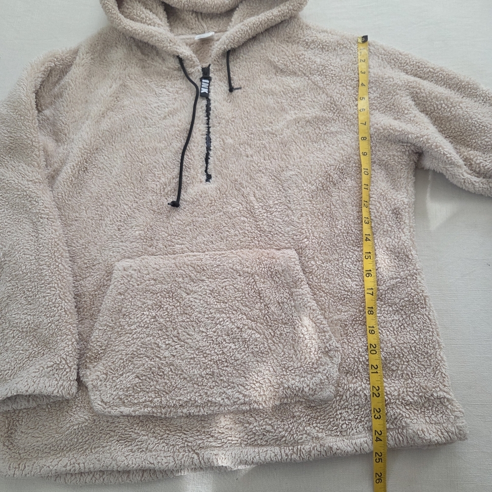 PINK Victorias Secret Teddy Cozy Tan Hooded Sweater Womens Large Brown Cream - Picture 5 of 7